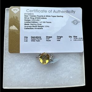 Golden fluorite & white topaz sterling silver ring